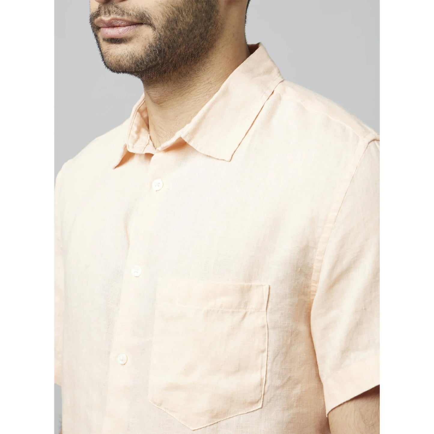 Peach Solid Linen Shirt