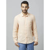 Celio* Solid Regular Fit Linen Peach Shirt
