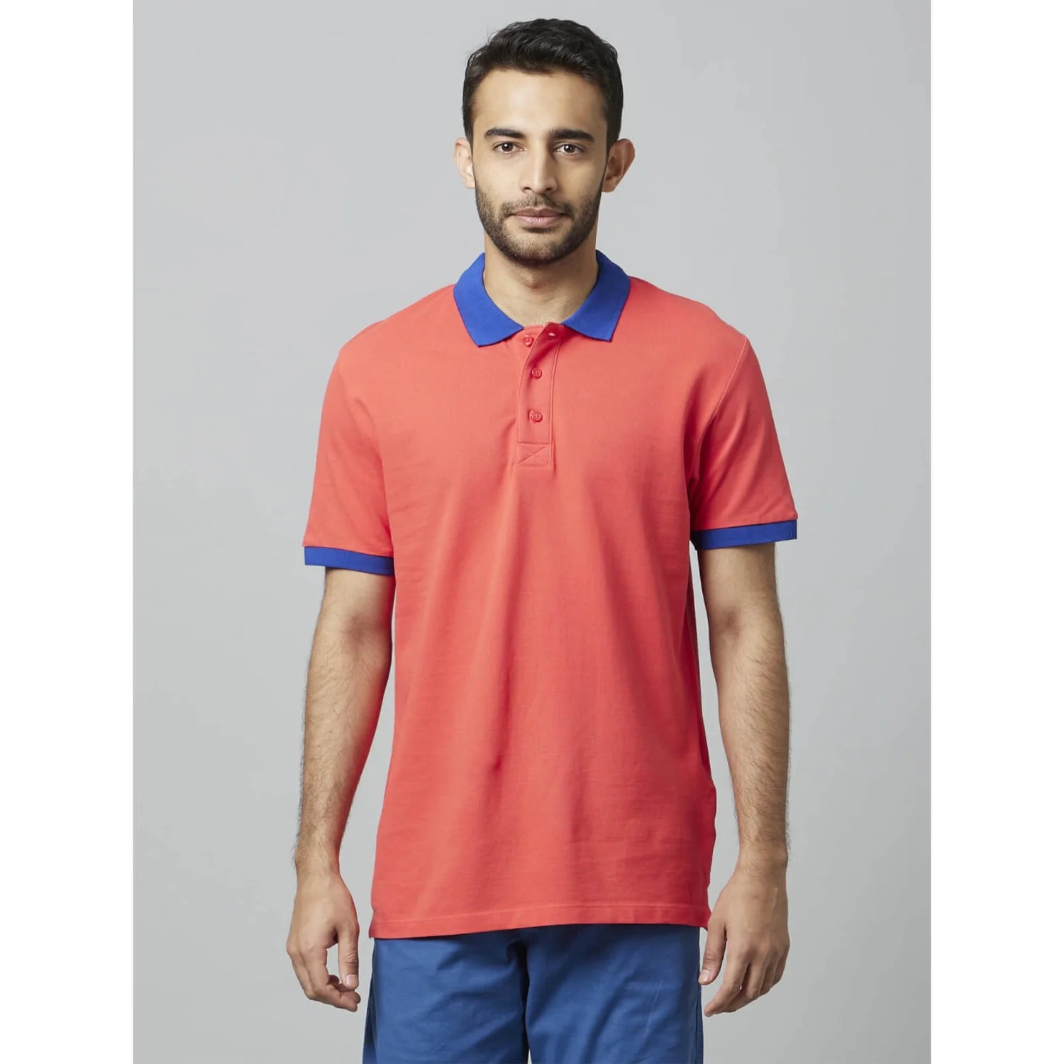 Red Solid Cotton Polo