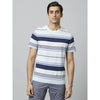 Celio* Striped Regular Fit Cotton White T-Shirt