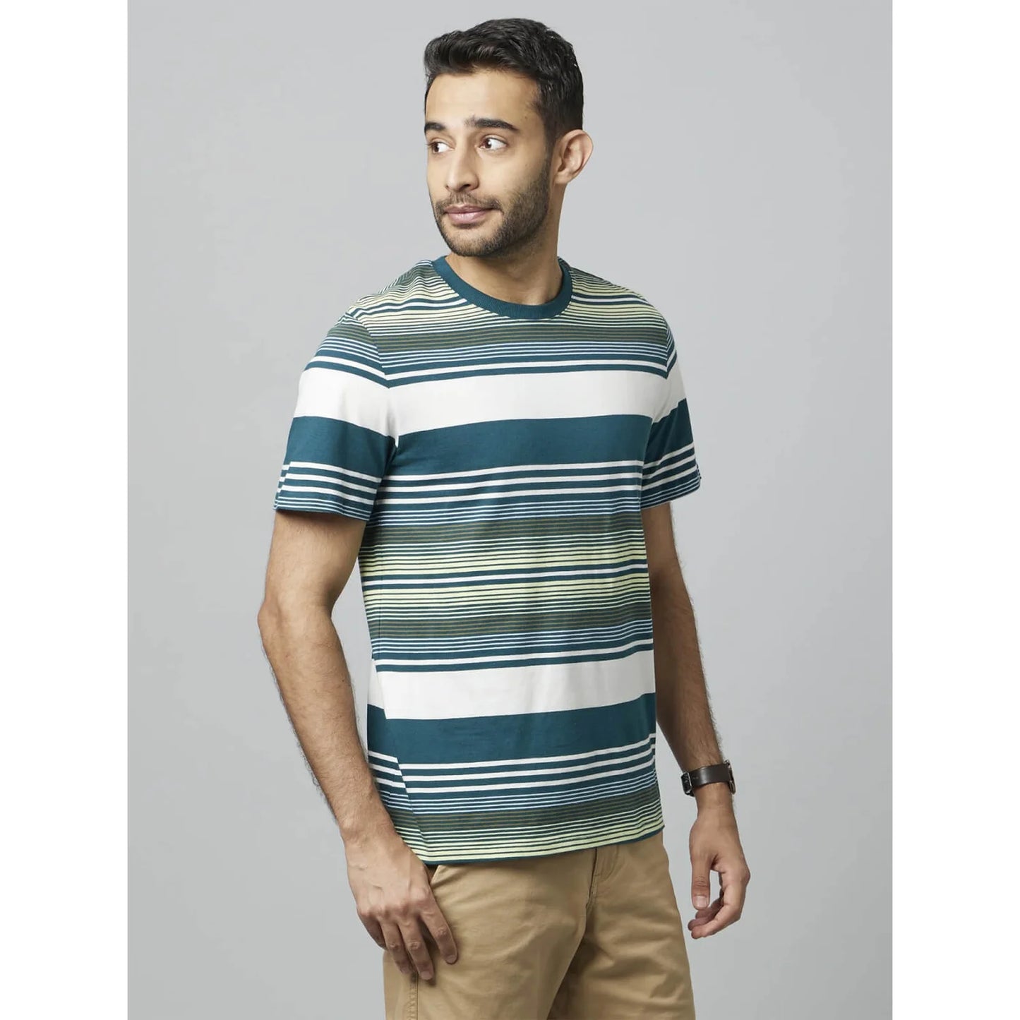 Green Striped Cotton T-shirt