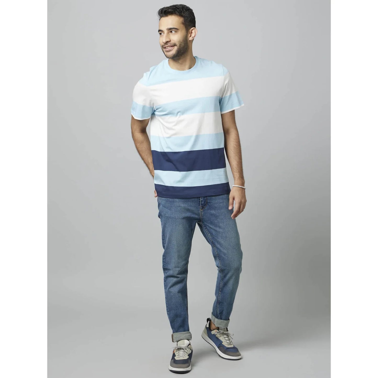 Blue Striped Cotton T-shirt