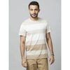 Celio* Striped Regular Fit Cotton Beige T-Shirt