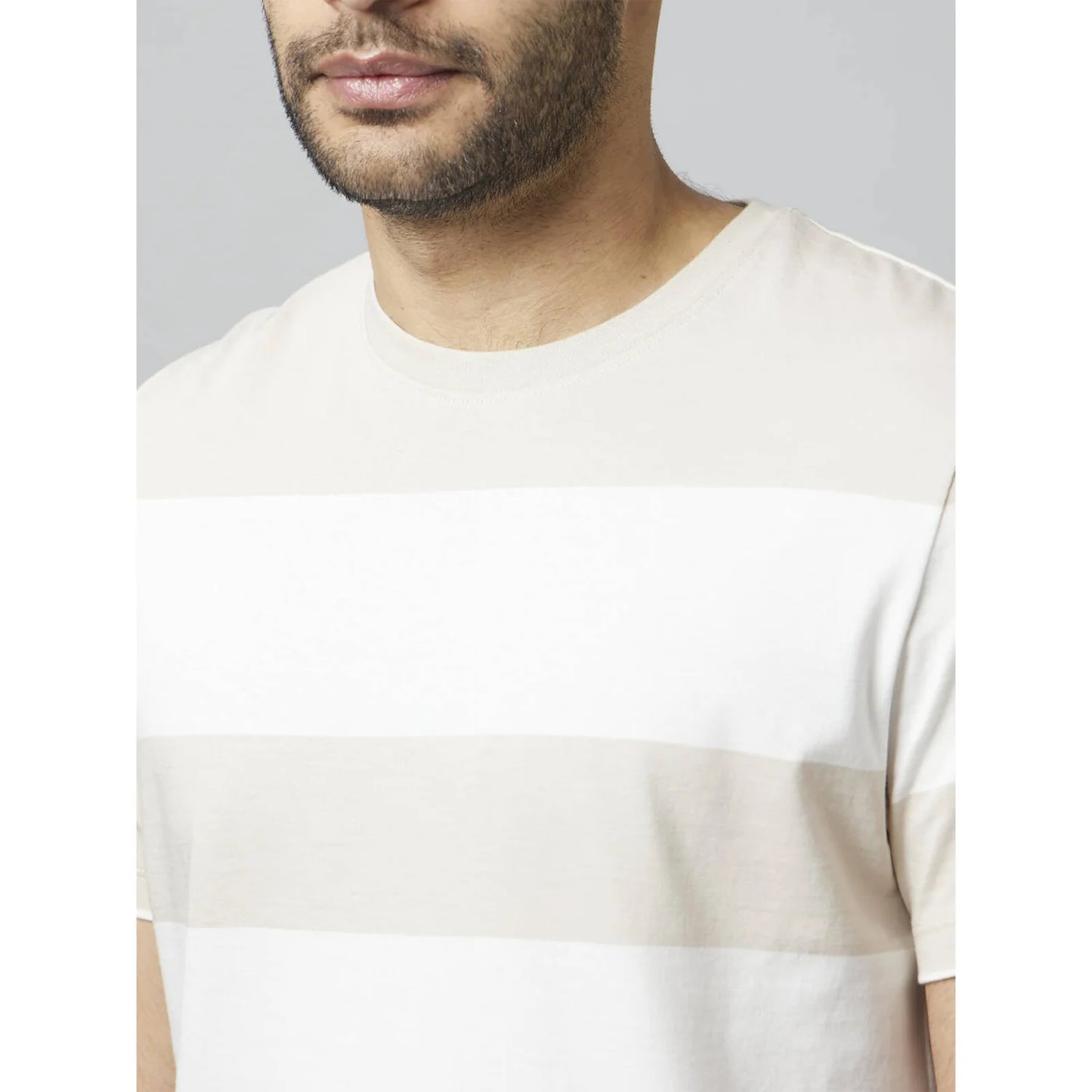 Beige Striped Cotton T-shirt