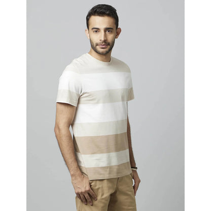 Beige Striped Cotton T-shirt