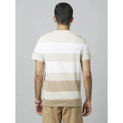 Beige Striped Cotton T-shirt