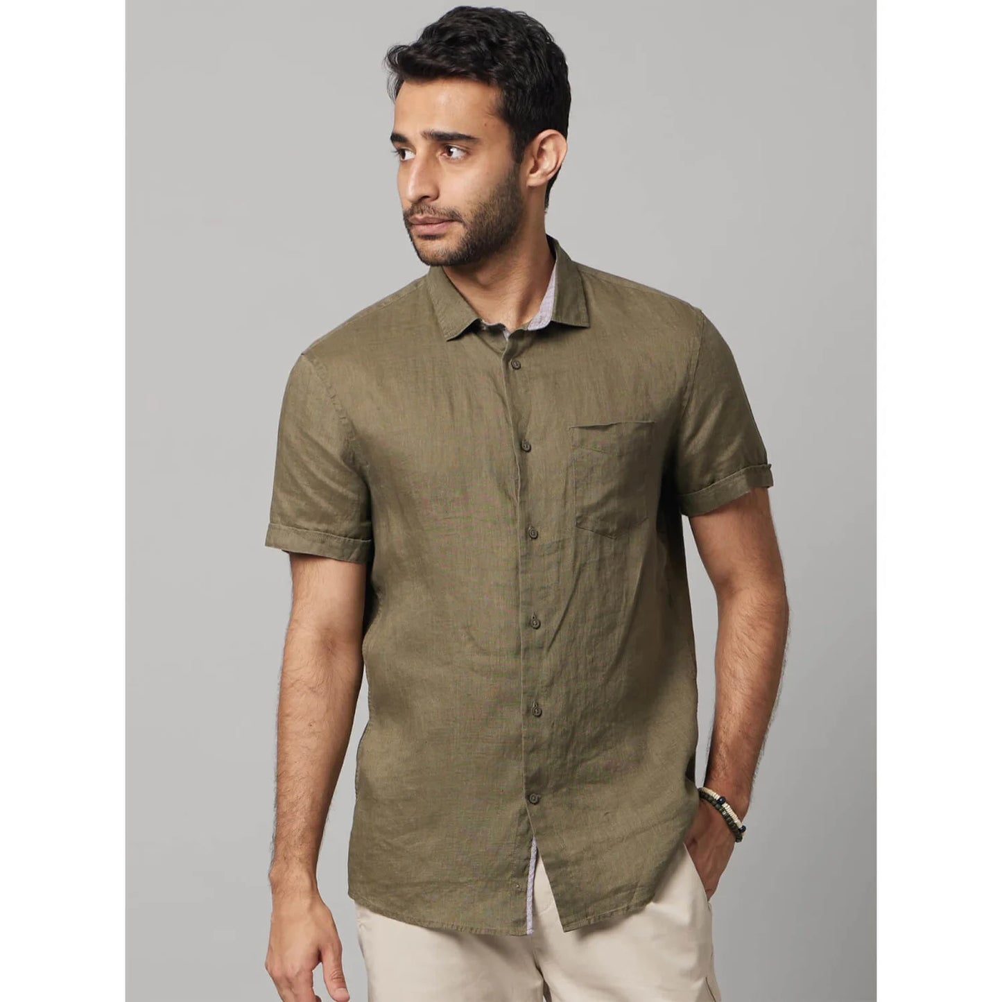 Green Solid Linen Shirt