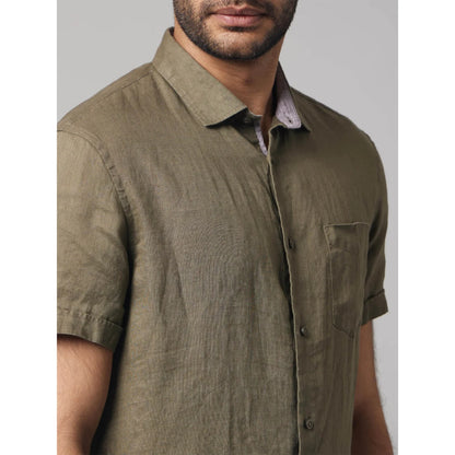 Green Solid Linen Shirt