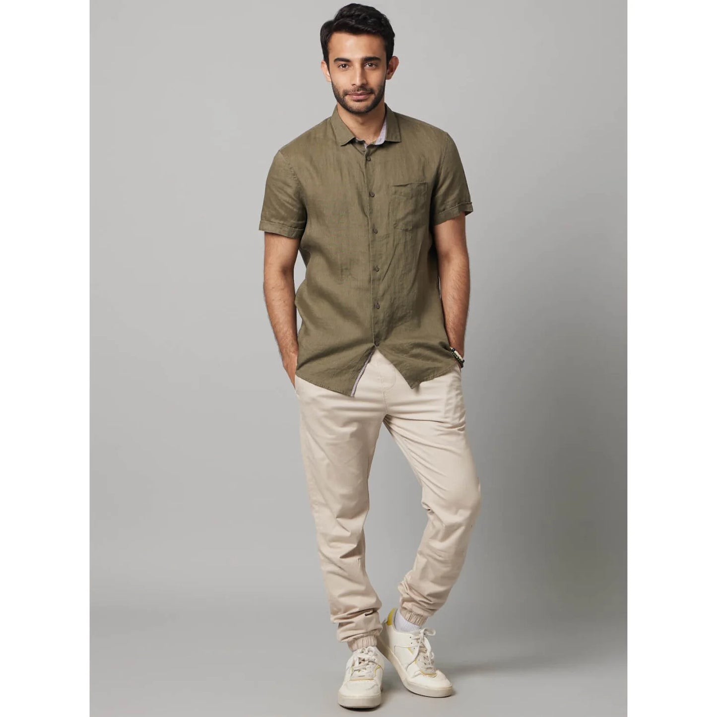 Green Solid Linen Shirt