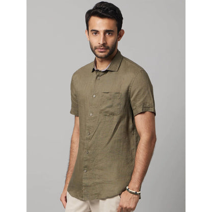 Green Solid Linen Shirt