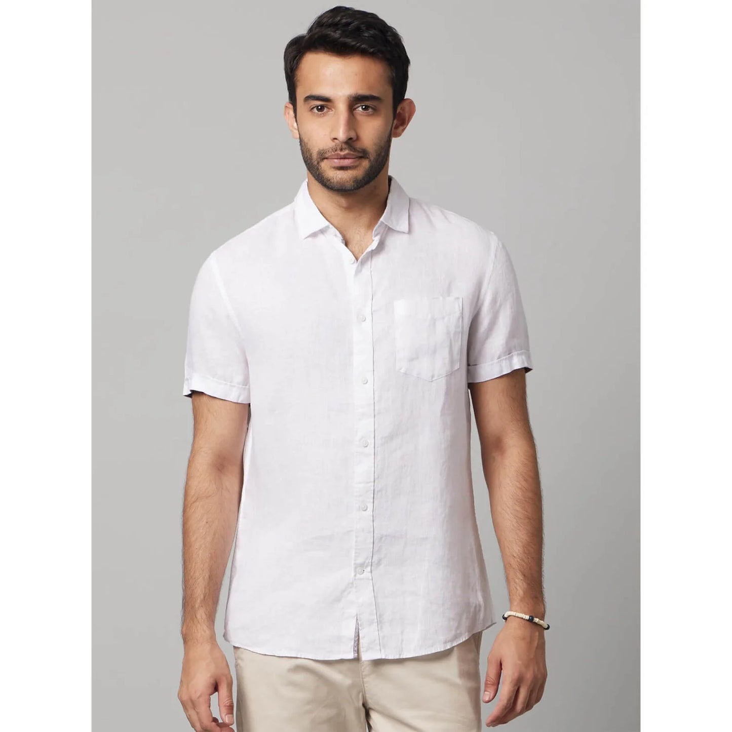 White Solid Linen Shirt