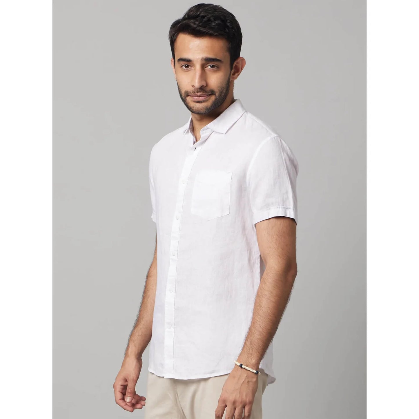 White Solid Linen Shirt