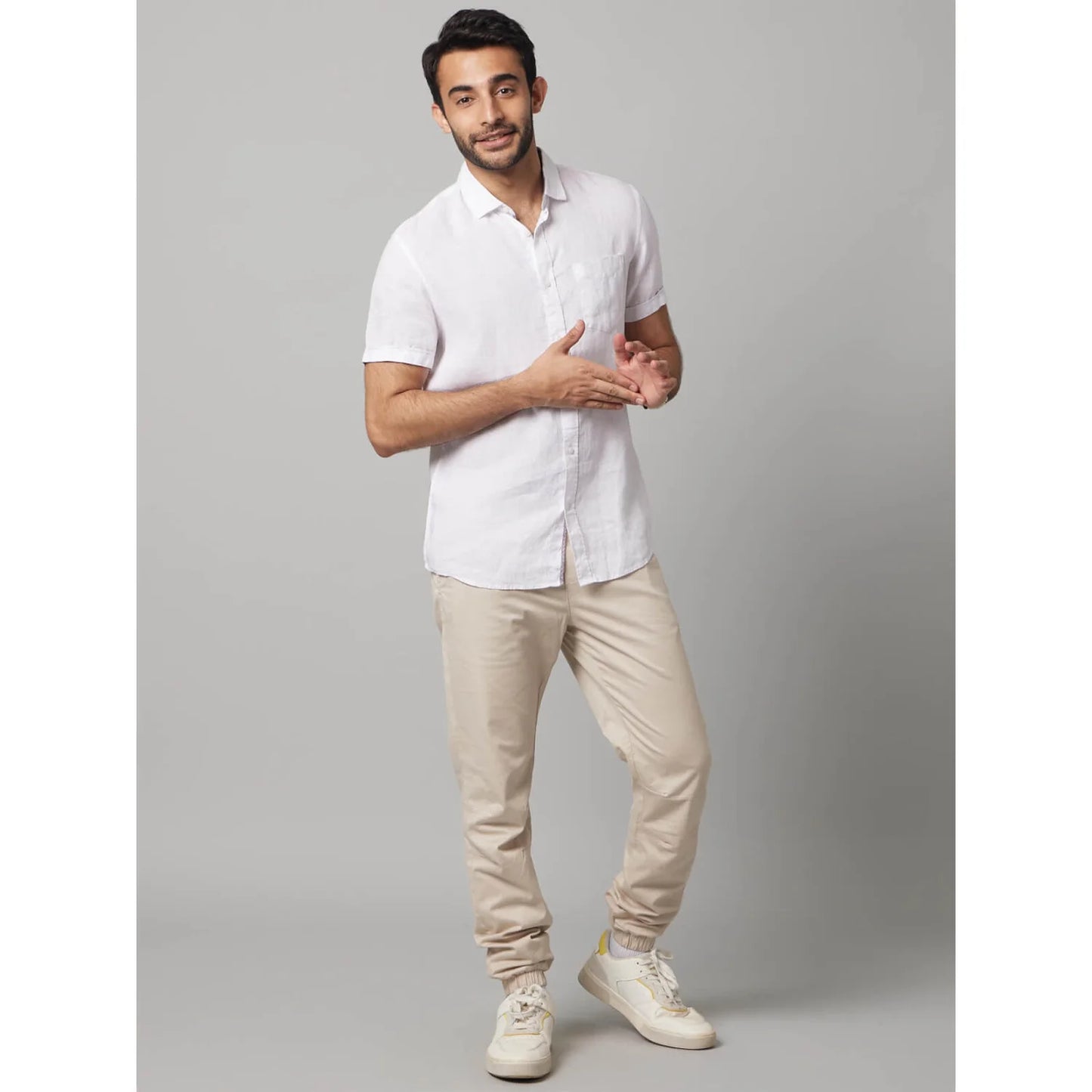 White Solid Linen Shirt