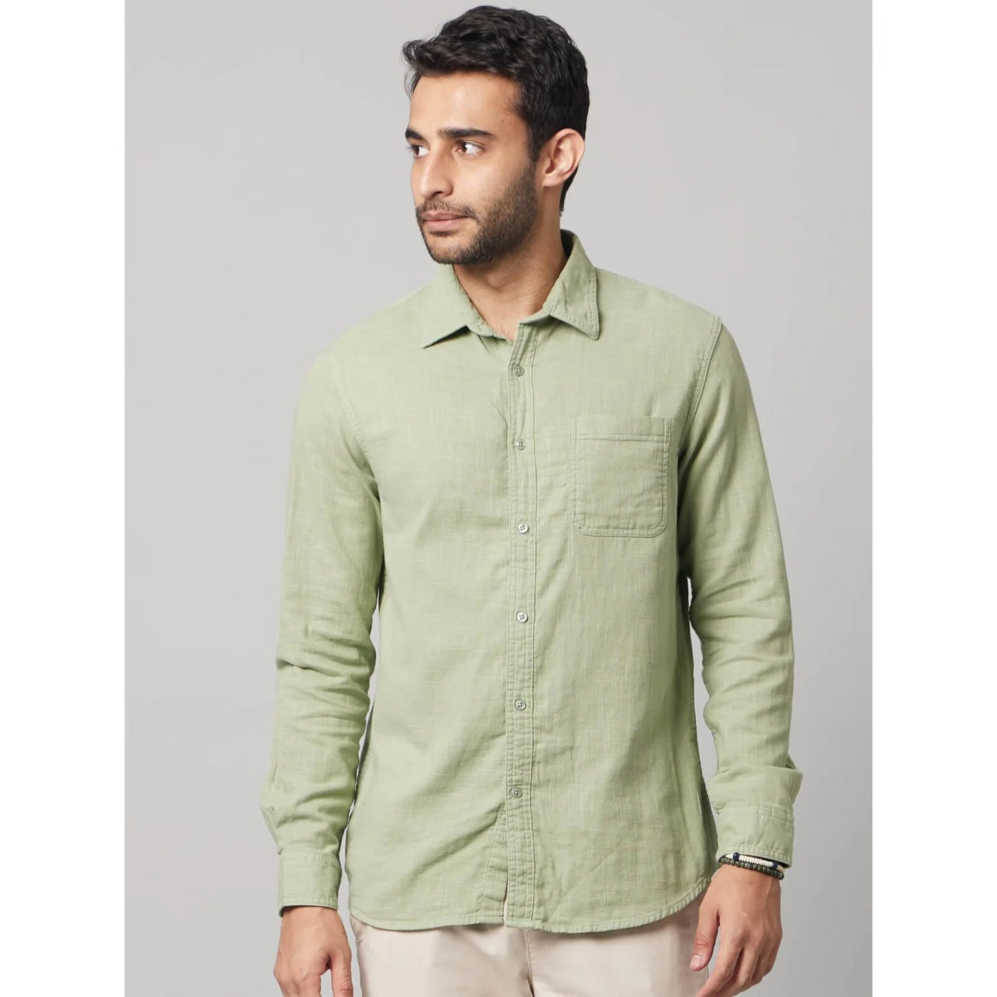 Green Solid Cotton Shirt