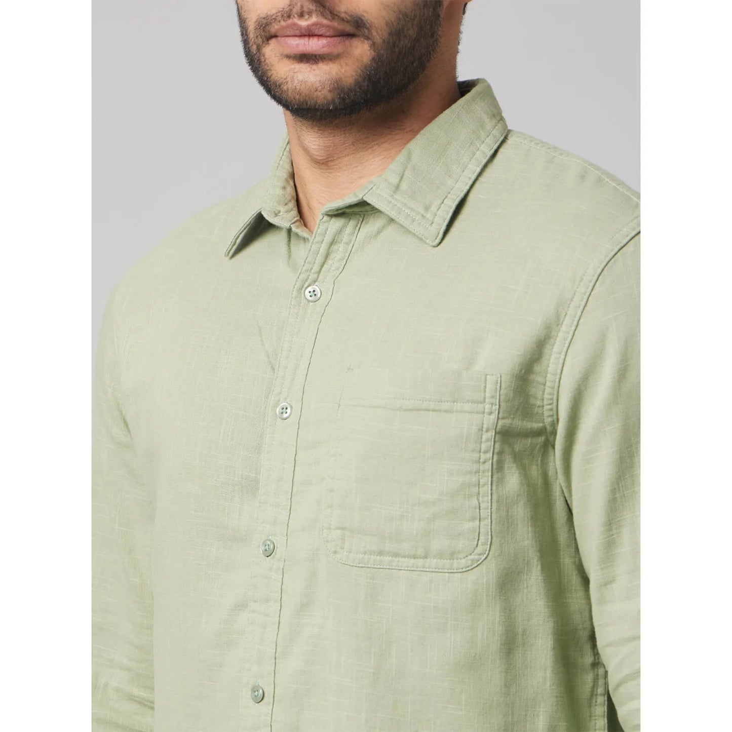 Green Solid Cotton Shirt