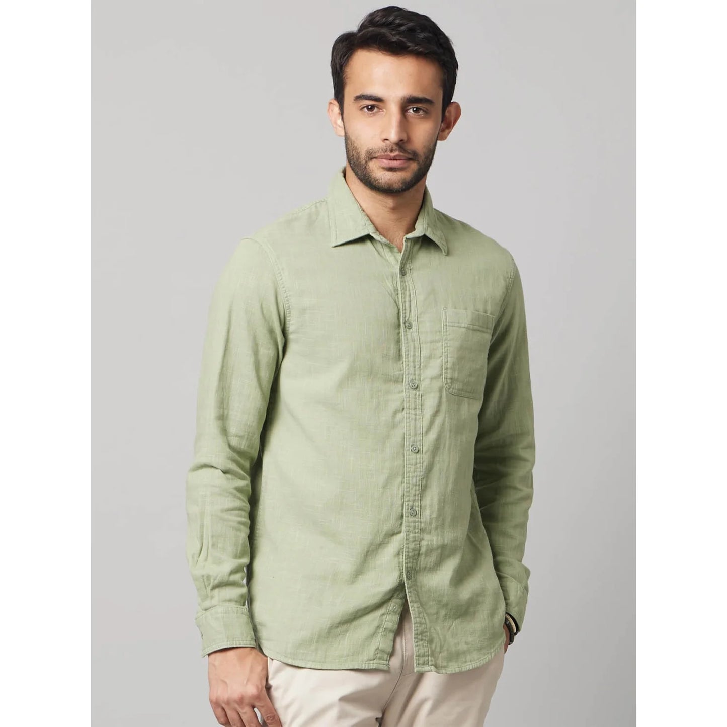 Green Solid Cotton Shirt