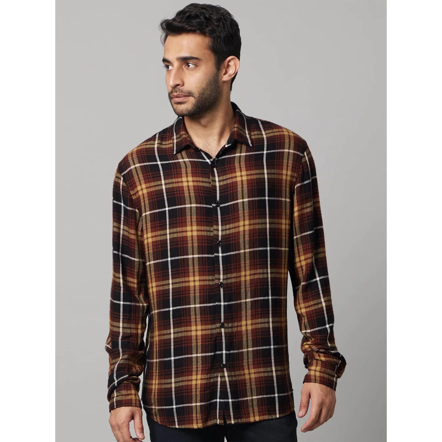 Brown Checks Viscose Shirt