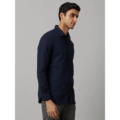 Navy Blue Solid Cotton Shirt