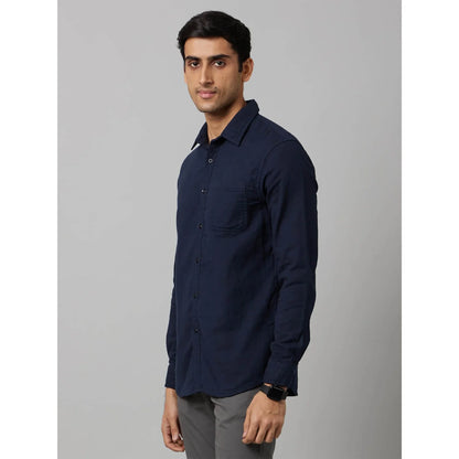 Navy Blue Solid Cotton Shirt