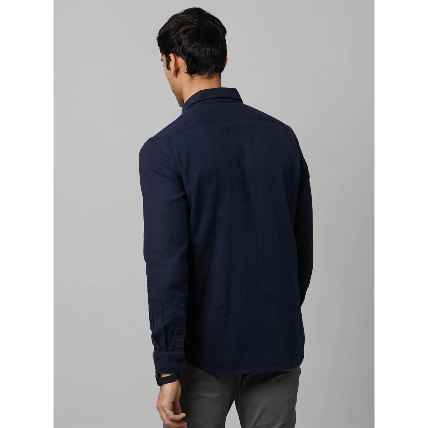 Navy Blue Solid Cotton Shirt