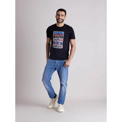 Navy Blue Graphic Printed Cotton T-shirt