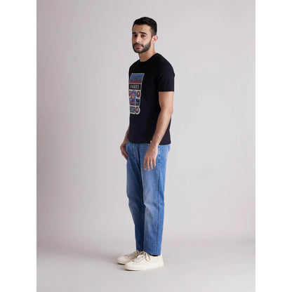 Navy Blue Graphic Printed Cotton T-shirt