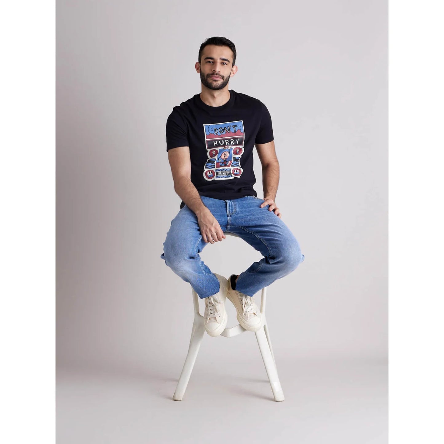 Navy Blue Graphic Printed Cotton T-shirt