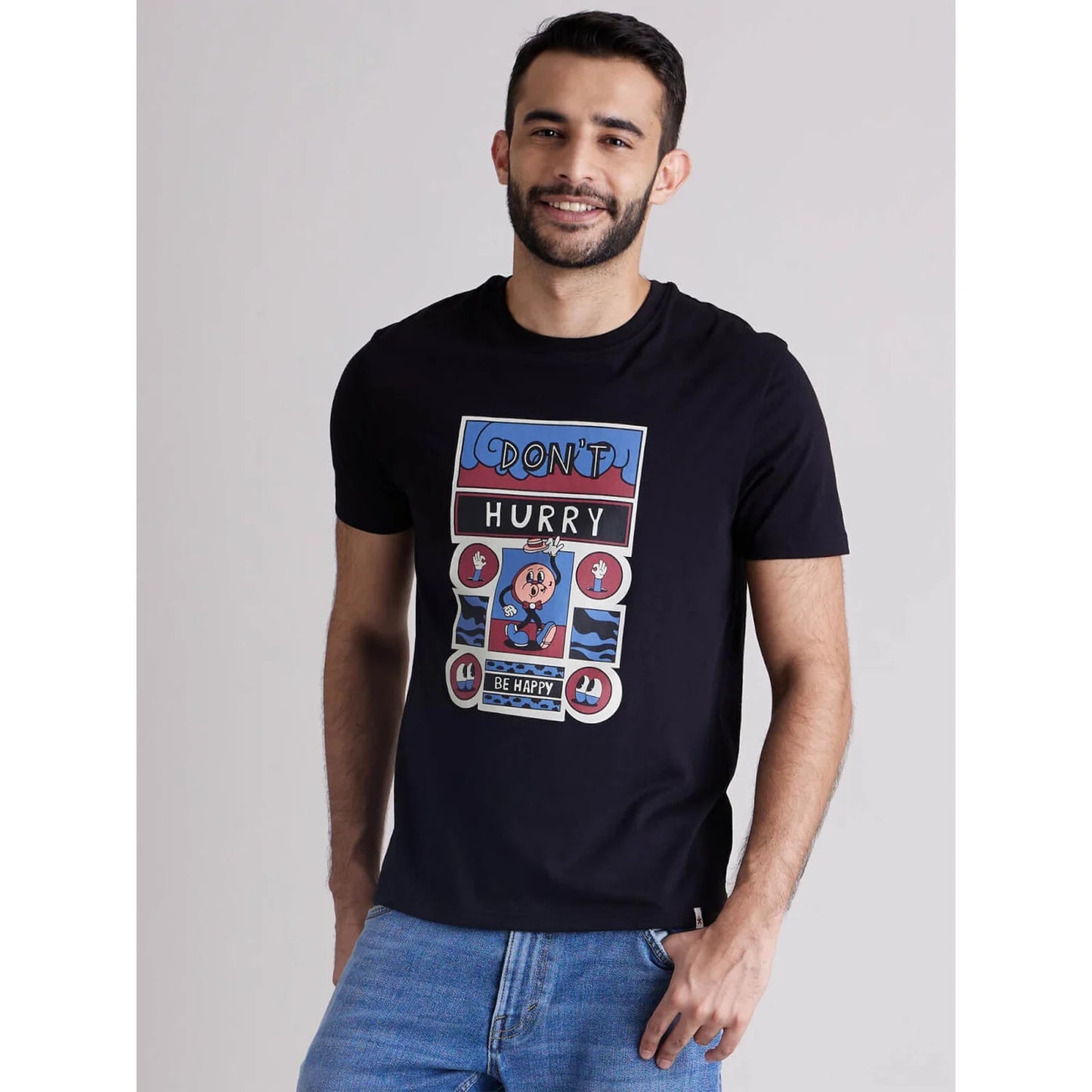 Navy Blue Graphic Printed Cotton T-shirt