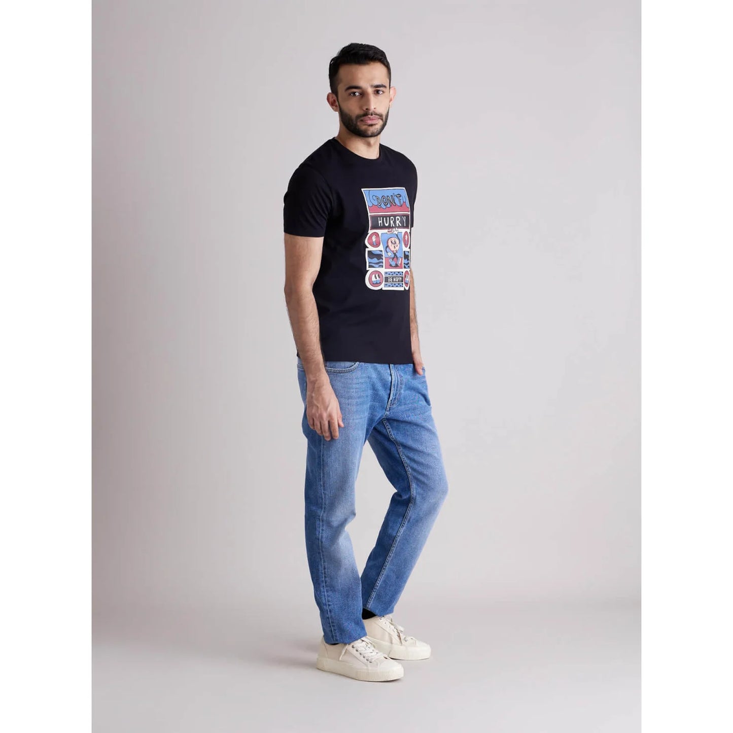 Navy Blue Graphic Printed Cotton T-shirt