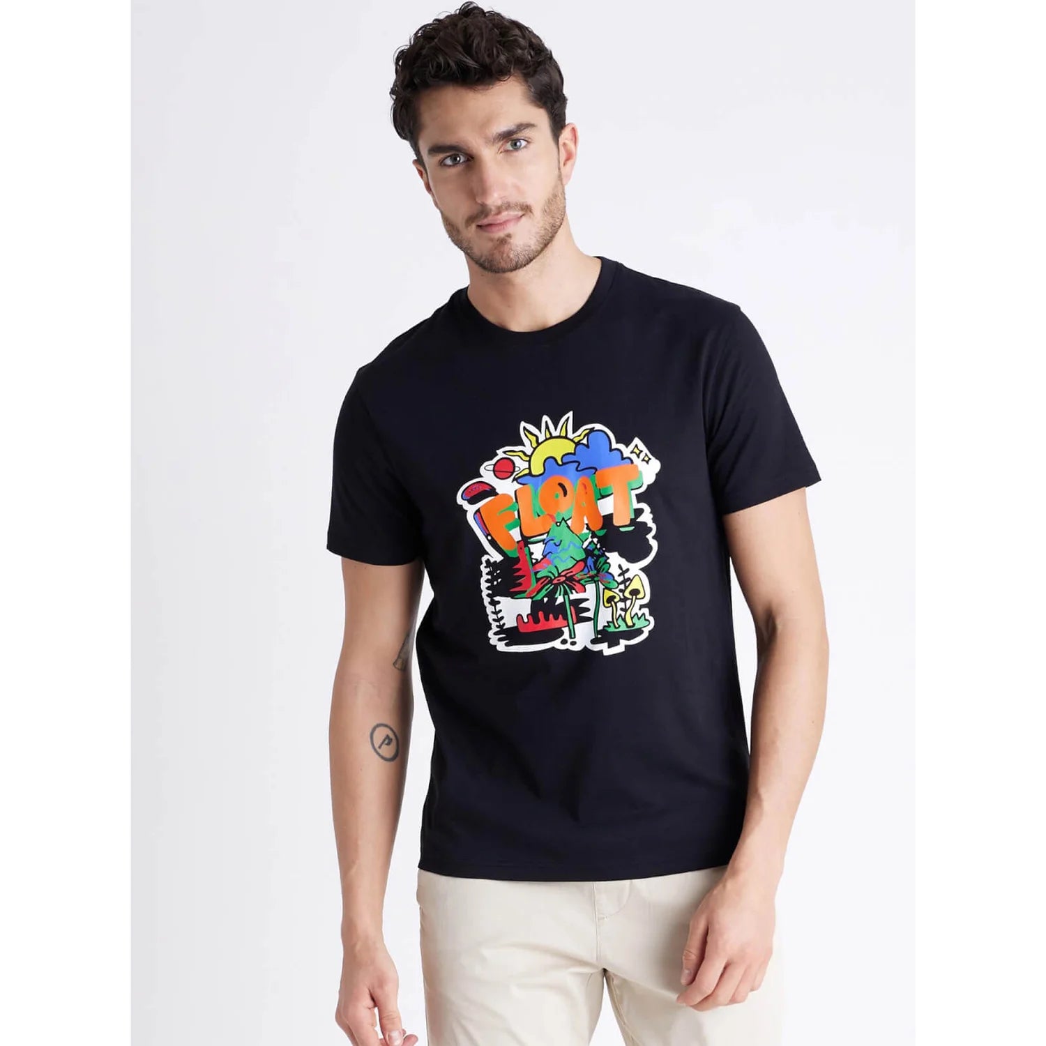 Black Graphic Printed Cotton T-shirt