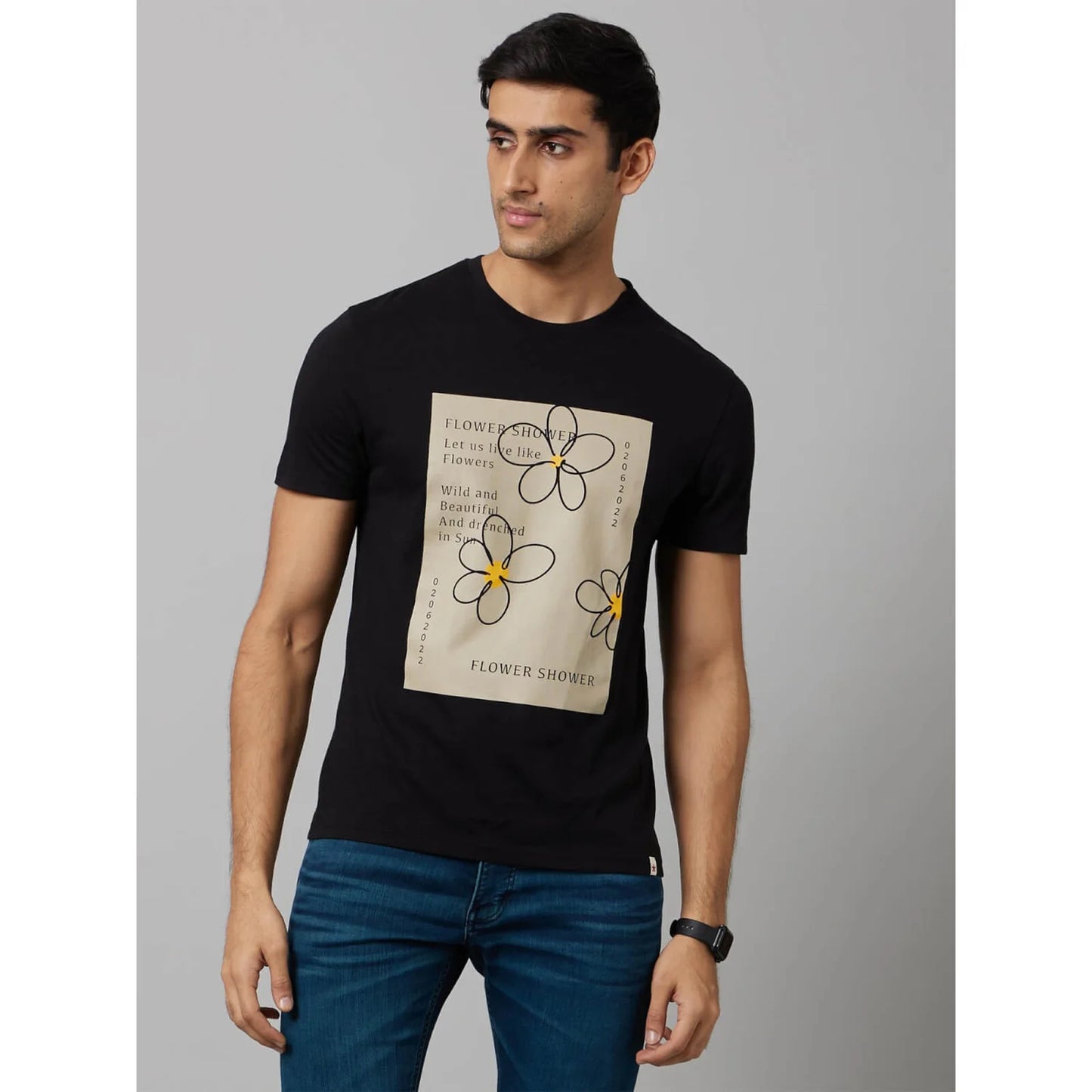 Celio* Graphics Regular Fit Cotton Black T-Shirt
