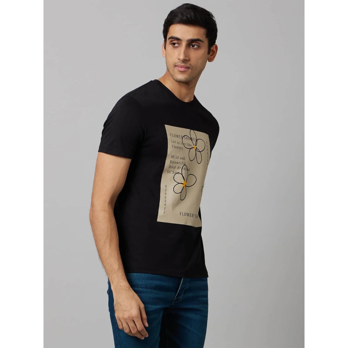 Black Graphic Printed Cotton T-shirt