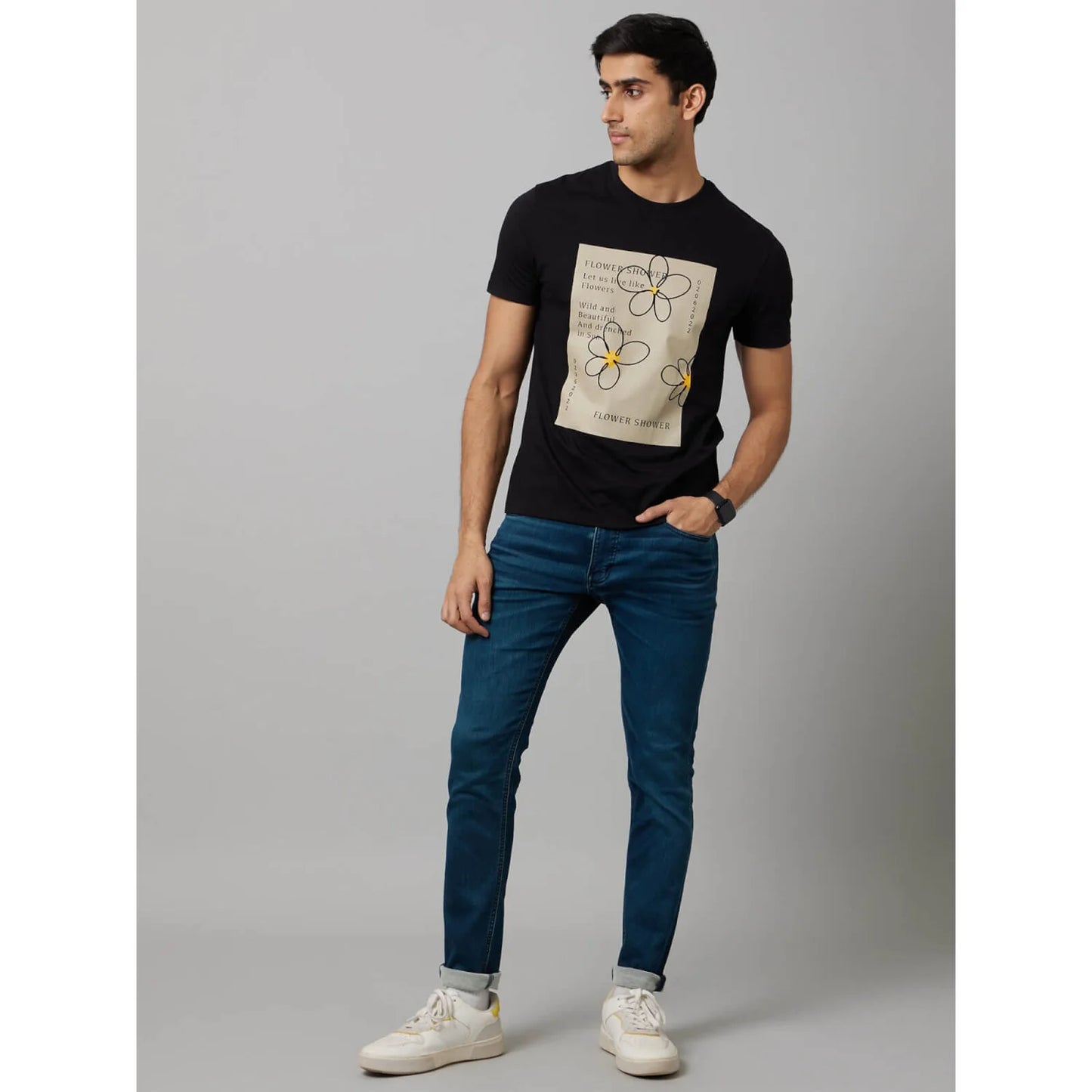 Celio* Graphics Regular Fit Cotton Black T-Shirt