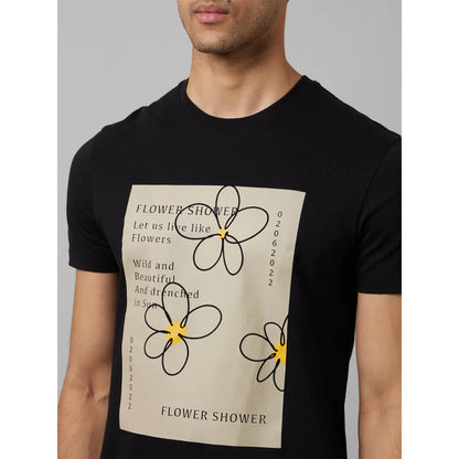 Celio* Graphics Regular Fit Cotton Black T-Shirt