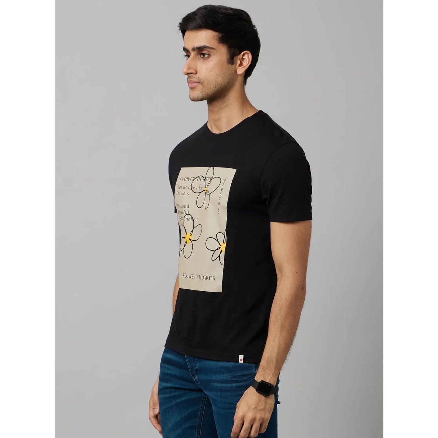 Black Graphic Printed Cotton T-shirt