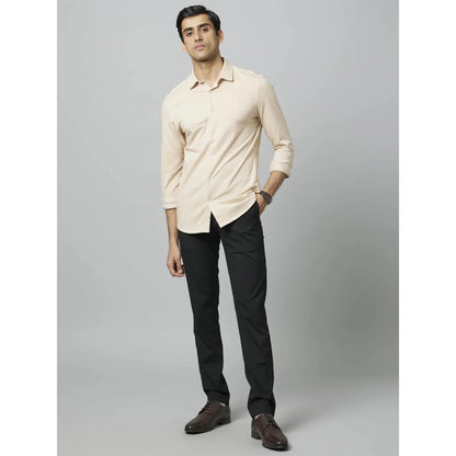 Beige Solid Cotton Shirt