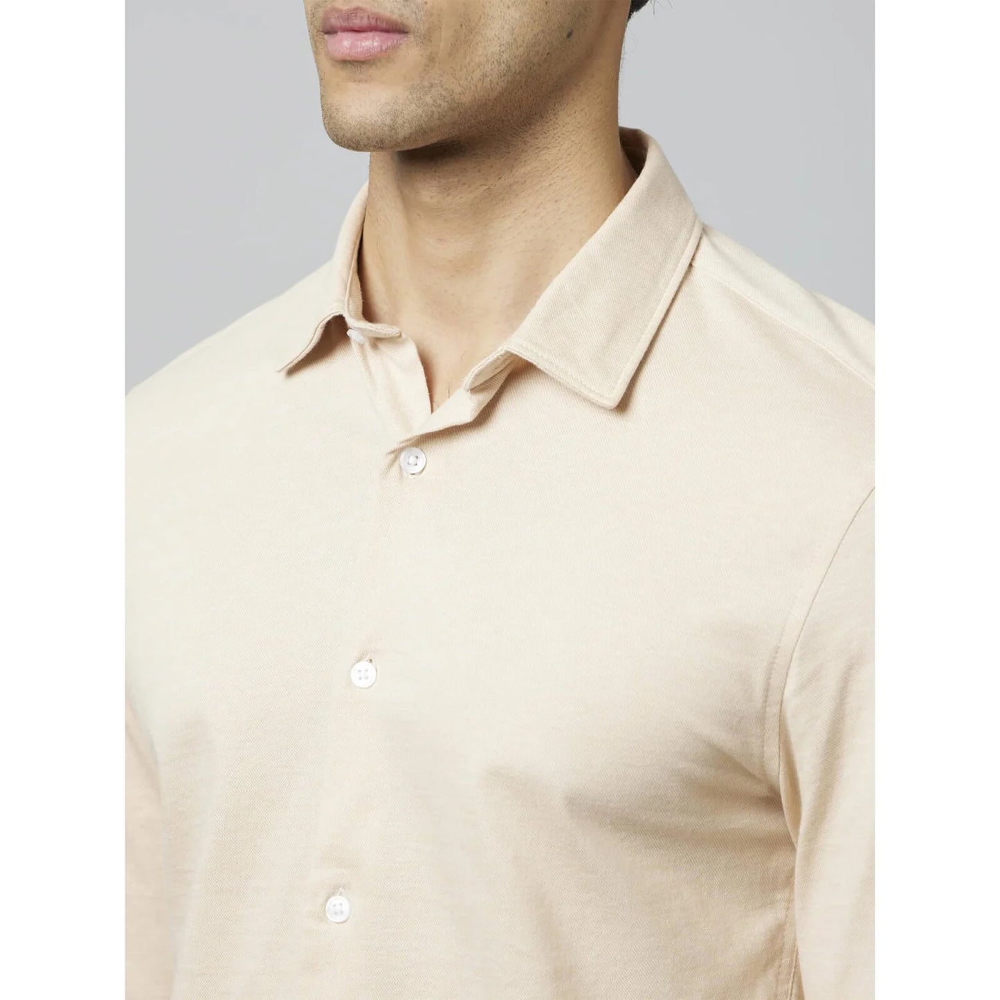 Beige Solid Cotton Shirt