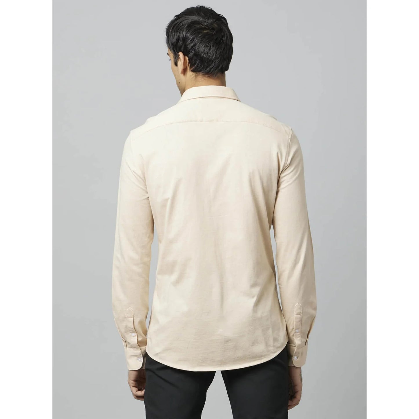 Beige Solid Cotton Shirt