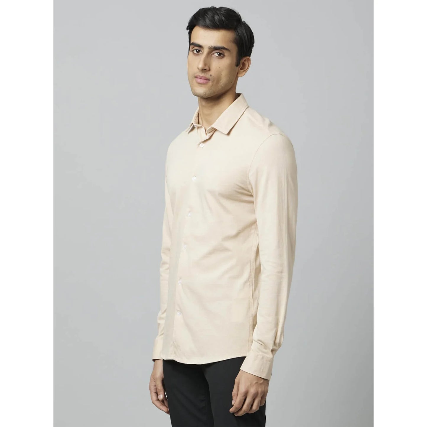 Beige Solid Cotton Shirt