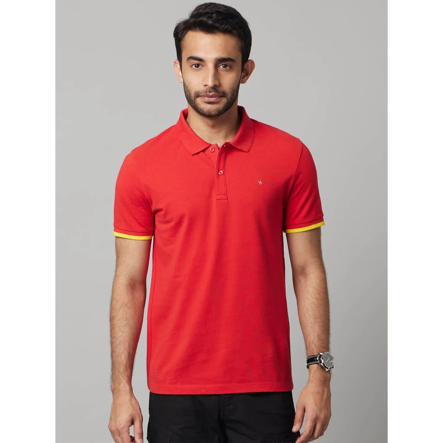 Red Solid Cotton Polo