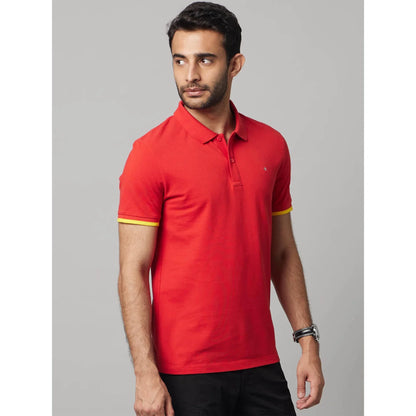 Red Solid Cotton Polo