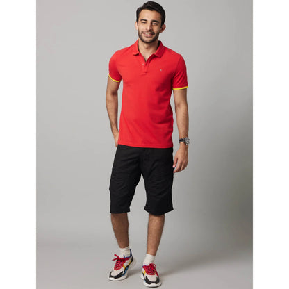 Red Solid Cotton Polo