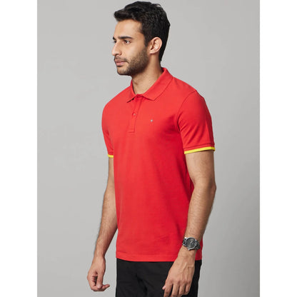 Red Solid Cotton Polo