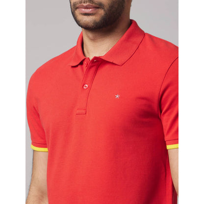 Red Solid Cotton Polo