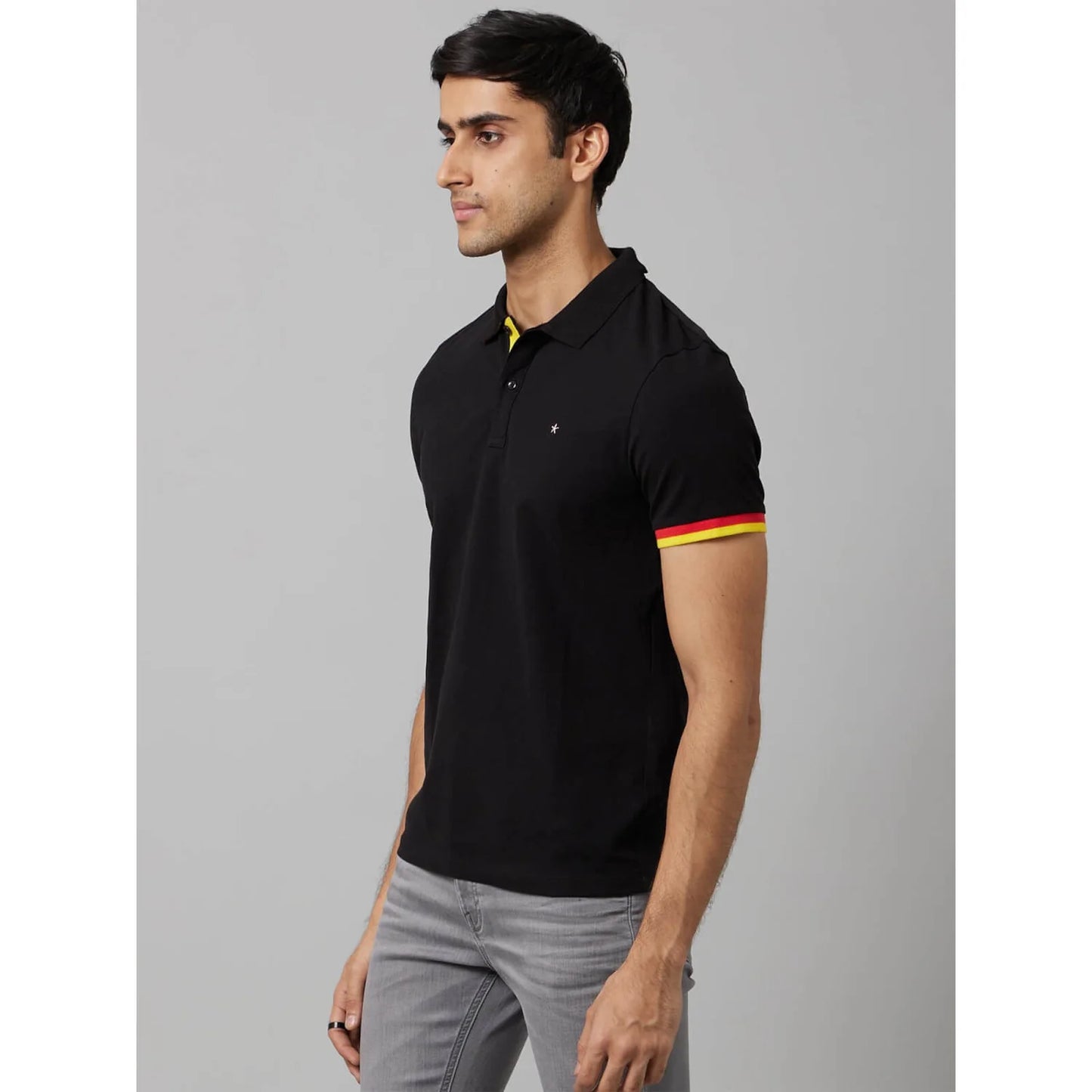 Black Solid Cotton Polo