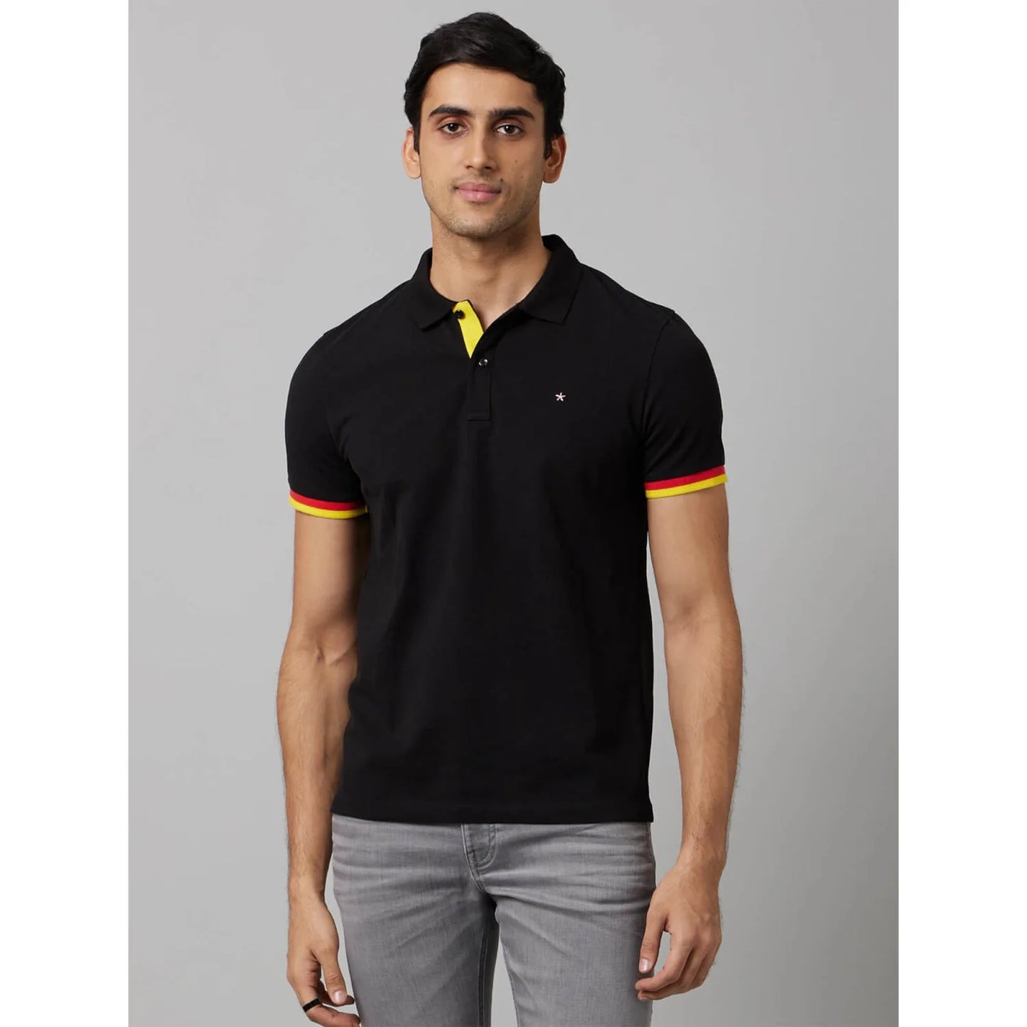 Black Solid Cotton Polo