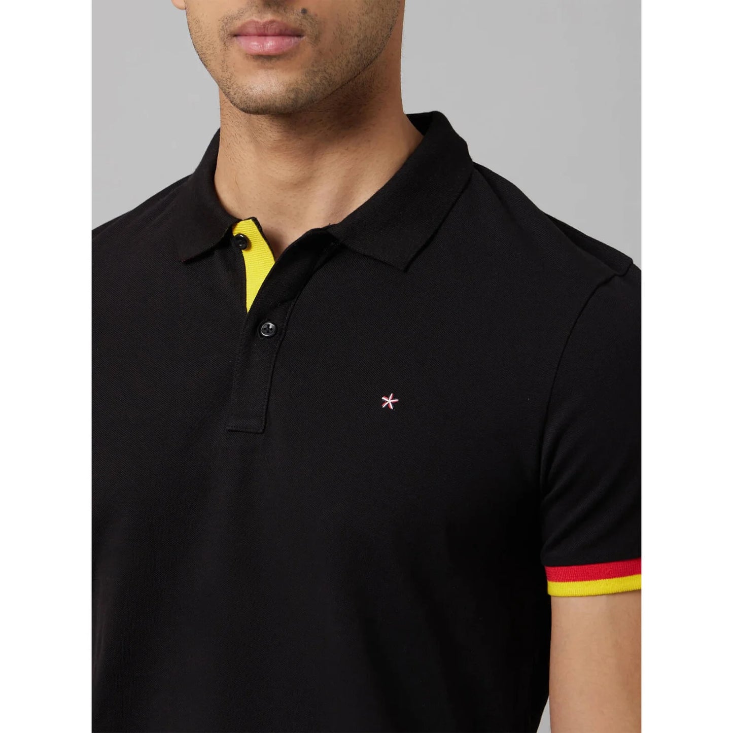 Black Solid Cotton Polo