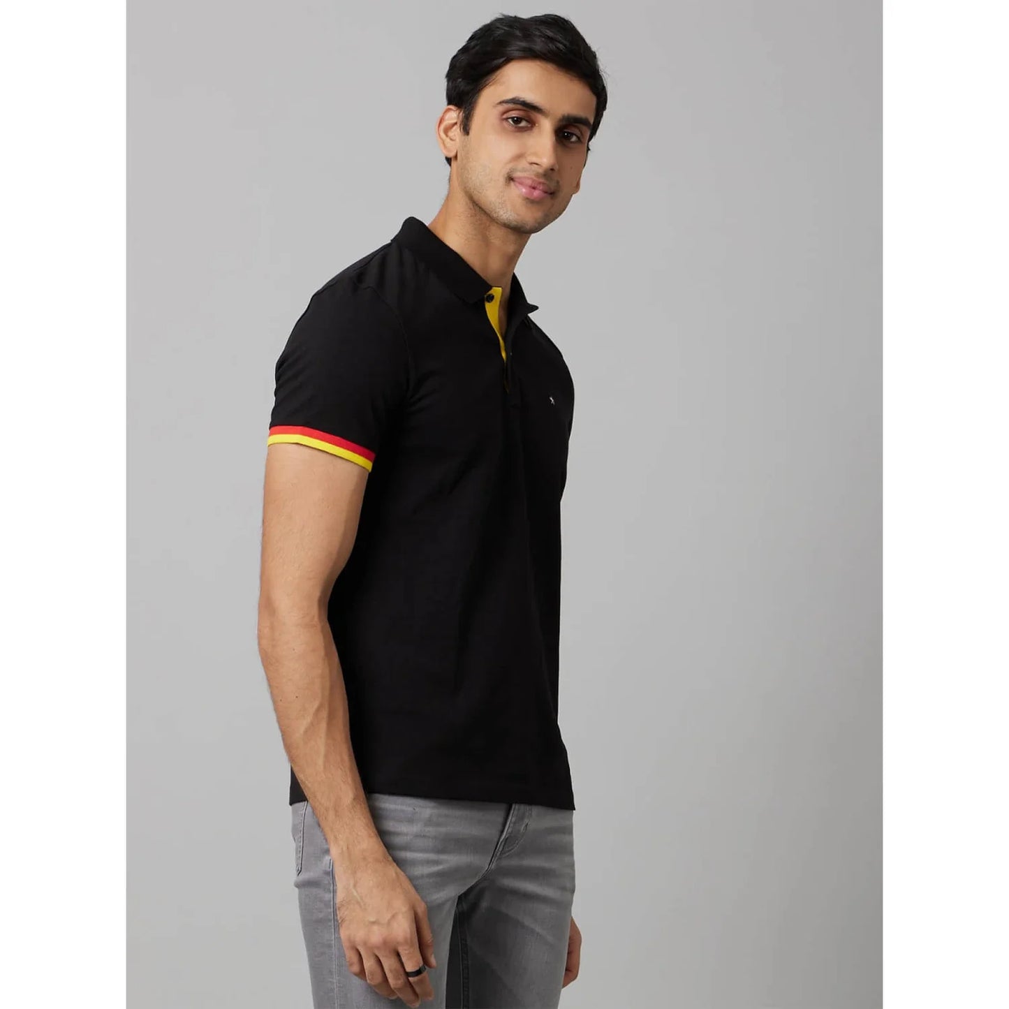 Black Solid Cotton Polo