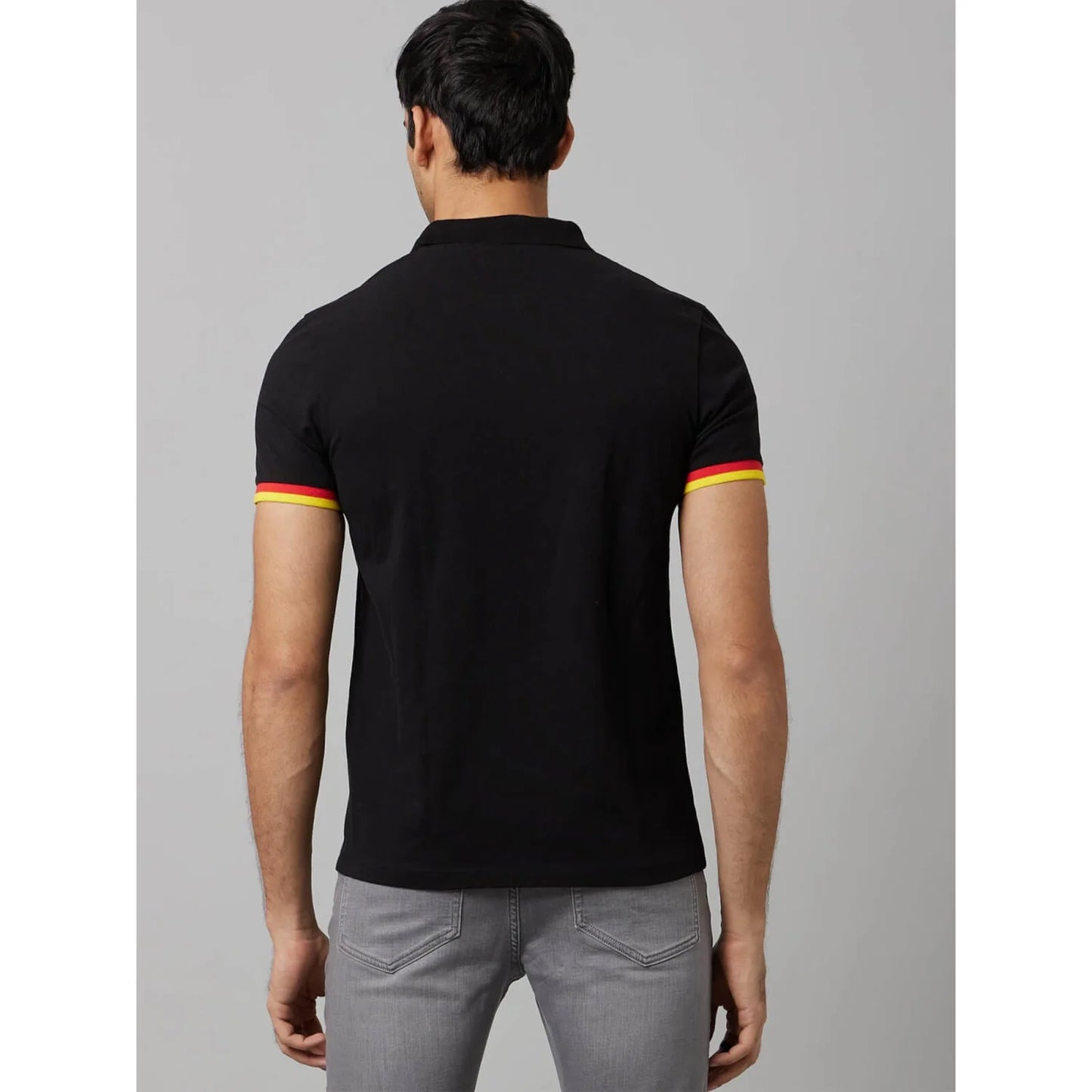 Black Solid Cotton Polo