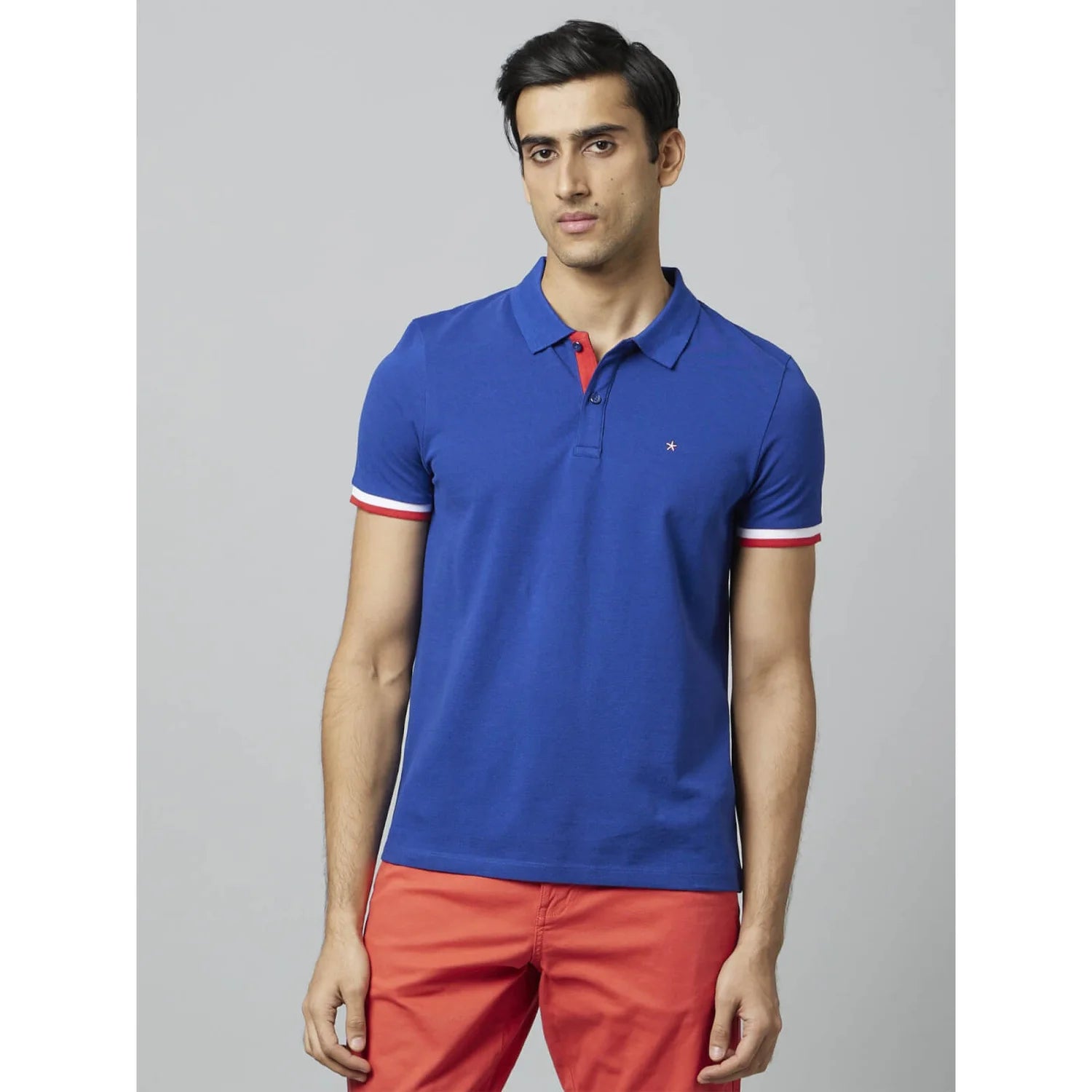 Navy Blue Solid Cotton Polo